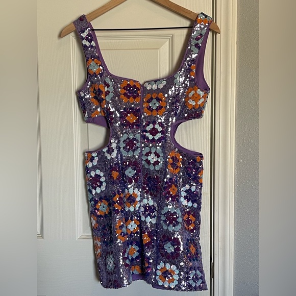 “Nasty Gal” 70’s Floral Sequin Mini Dress - Picture 3 of 7